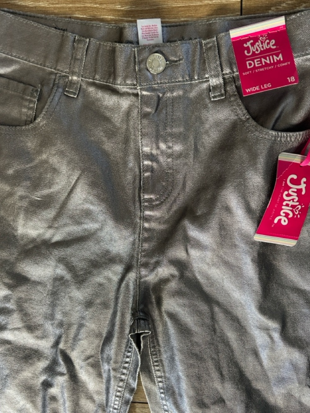 Justice Metallic Silver Wide-Leg Jeans - Picture 4 of 12